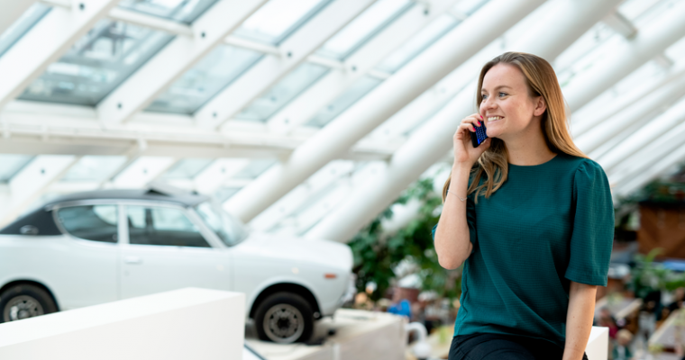 Woman is talking on phone